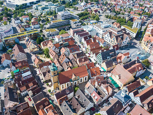 Luftaufnahme der Innenstadt von Aalen